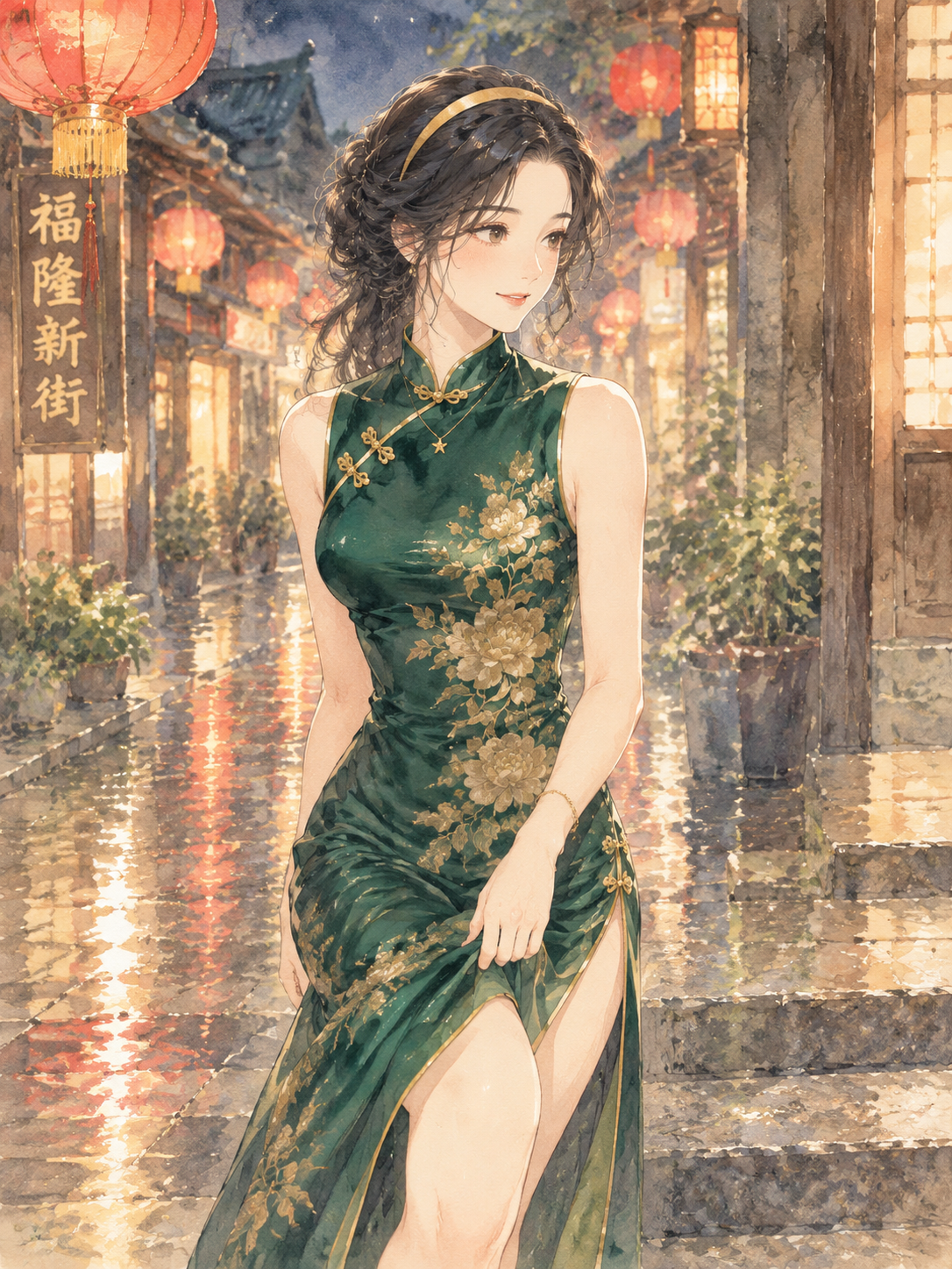 墨绿旗袍澳门老街